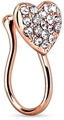 Piercingfaktor Fake Ring Piercing Nasenpiercing Hoop Messing Herz mit Kristallen