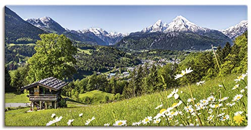 ARTLAND Wanddeko Leinwand Bilder Wandbild 100x50 cm Alpen Landschaft Berge Wald Gebirge Wiese Sommer Natur T1QL