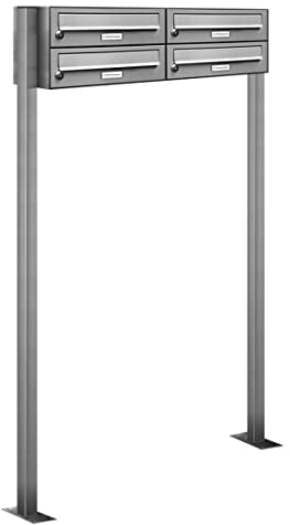 AL Briefkastensysteme 4er V2A Edelstahl Stand Briefkasten rostfrei als 4 Fach Briefkastenanlage Freistehend DIN A4 in Postkasten Design modern