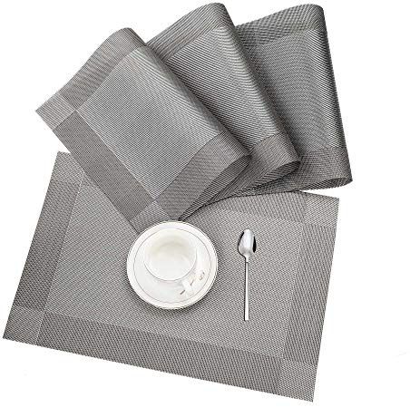 Tischset, Platzset 4er set Rutschfest Abwaschbar PVC Abgrifffeste Hitzebeständig Platzdeckchen für Zuhause Restaurant Speisetisch Braun Silber …