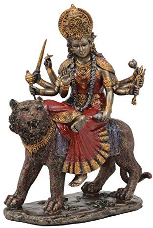 Ebros Bronzierte Achthand-Göttin Durga sitzend auf Bahan Tiger Statue The Invincible Devi Shakti Independence schöne Altar Skulptur Figur
