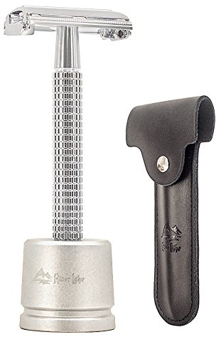 Doppelter Butterfly Rasierhobel Nassrasierer/Rasier-Werkzeug/Sicherheitsrasierer, Chrom Langer -Rasiermesser (1 Rasiermesser, 1 H3 Rasiermesser-Ständer und 1pc echtes Lederetui)