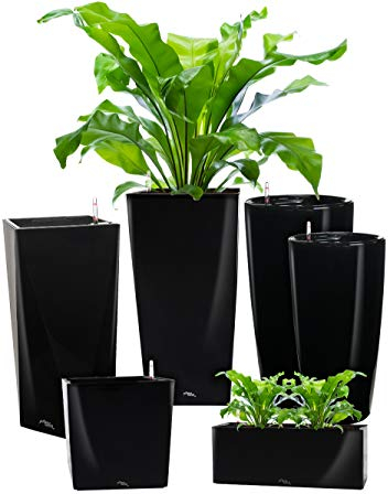 Pflanzwerk® ÉCOSYSTÈME Jardinière Square - Pots de Fleurs avec système d'irrigation - 19x10x10cm Shiny Noir *Intérieurs et extérieurs* *Protection UV* *Qualité supérieure de Marque*