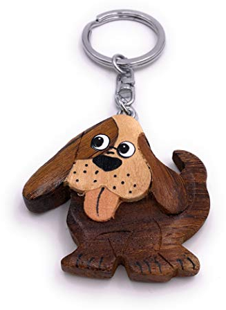 H-Customs Hund Sweet Haustier mit Schlappohren Holz Edel Handmade Schlüsselanhänger Anhänger