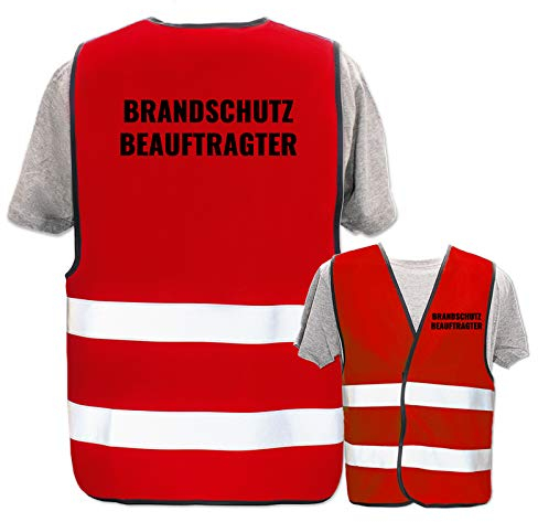 Bedruckte Warnwesten mit ISO-Leuchtstreifen * Standard- oder Reflex-Druck * Erste Hilfe und Brandschutz * Begriff: Brandschutzbeauftragter * Farbe (Größe): Rot (M/L)
