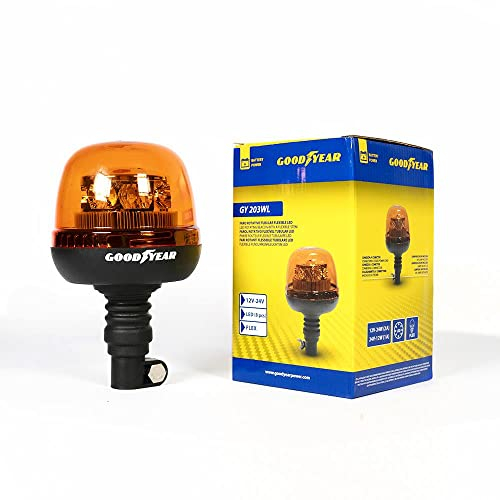 Goodyear - Bombilla Tractor LED Homologada CE. Luces Estroboscópicas Faro Intermitente Advertencia. Luz Ámbar Conexión Rápida Soporte Metálico con Tuerca Mariposa GY203WL