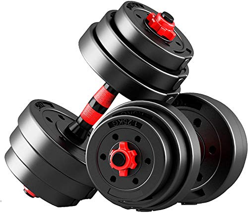 Adjustable Dumbbell Barbell WeightLifting Set Bar Spinlock Vinyl Home Gym Exercise Dumbbell (15) Black/Red