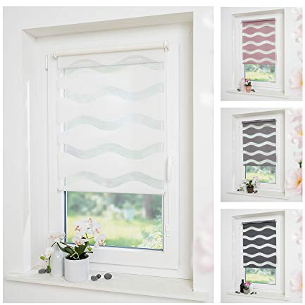 DECOLIA by Garesa Duo Rollo - Doppelrollo Klemmfix ohne Bohren 65 x 150 cm, Hellgrau Wellendesign - Fenster Sichtschutz und Lichtschutz, Mit Kettenzug