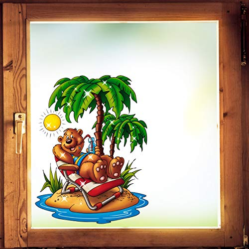 alles-meine.de GmbH 2 Stück Glitzer - Fenstersticker Motivwahl Bär am Strand - statisch haftend - selbstklebend + wiederverwendbar - Stück Sticker Fensterbilder Aufkleber -..