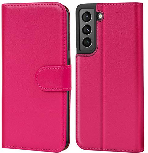 Verco Handyhülle für Samsung Galaxy S21 Plus Hülle, Bookcase Tasche Flipcover für Samsung S21+ Case [Kartenfächer/Aufstellfunktion], Pink