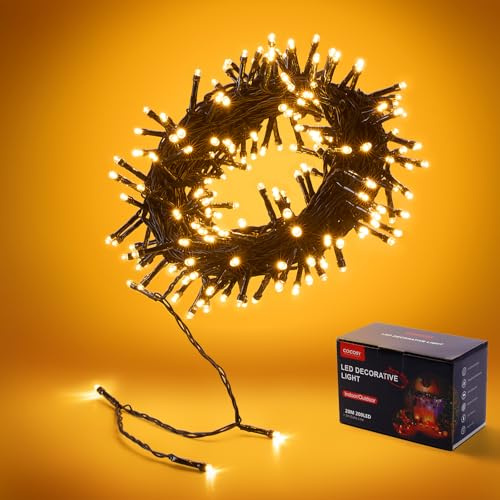 COCOSY 20m 200 LED Lichterkette Weihnachtsbaum Außen & Innen Lichterkette Strom – Wasserdicht, 8 Modi für Garten, Balkon, Schlafzimmer, Gazebo, Geländer (Warmweiß)