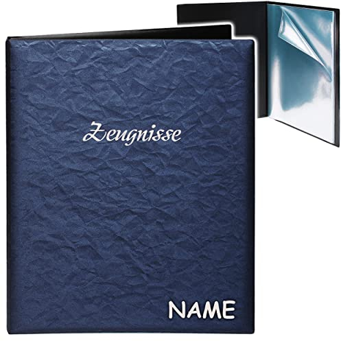 alles-meine.de GmbH A4 - Zeugnismappe/Dokumentenmappe - Zeugnisse 3D Kristall-Metallic Effekt - blau/dunnkelblau - inkl. Name - GEBUNDEN mit 20 festen Seiten- A 4 -..