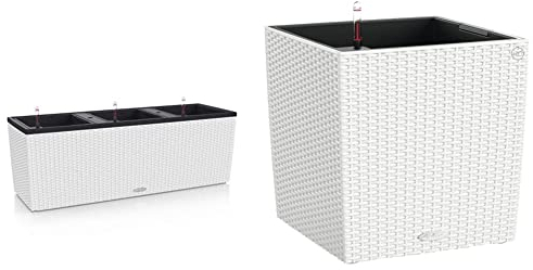 Lechuza Trio Cottage 40 Pflanzgefäß mit ERD-Bewässerungs-System, Weiß, 130 x 42 x 44 cm &%22CUBE Cottage 40%22 Pflanzgefäß mit ERD-Bewässerungs-System, Weiß, 40 x 40 x 40 cm