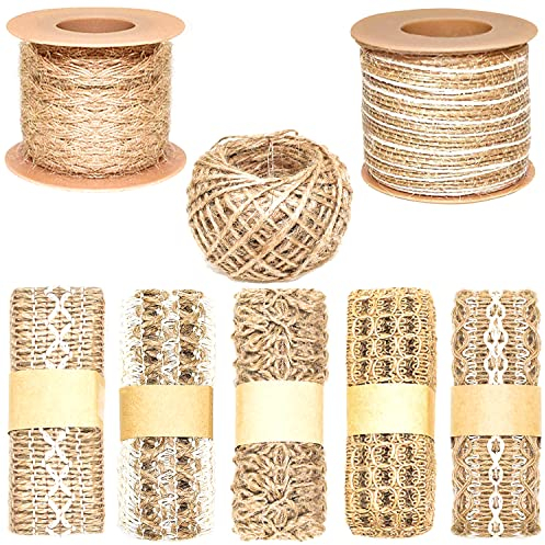 Juteband 8Rollen 55M Sackleinen Band vintage Hessische Bänder Natürliche Jute Schnur für Hochzeit Handwerk Basteln Hausdeko Geschenke Deko