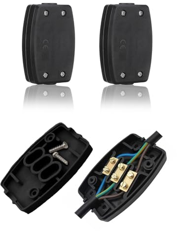 2Pcs 3 Terminal Electrical Cable Junction Box 13Amp 250v Flex Connector 3 Core Cable Joiner Cable Connectors For Indoor Lighting,Electrical Power,Wiring（ Black）