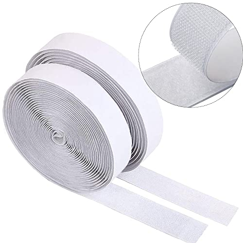 Dantolo 2 Pezzi 10M Nastro Adesivo Forte, Nastro Biadesivo per Tessuti Hook Loop Autoadesivo Extra Forte Adesivo Rotolo di Chiusura per Portafoto Zanzariere Tende Lavori Fatti a Mano e DIY - Bianca