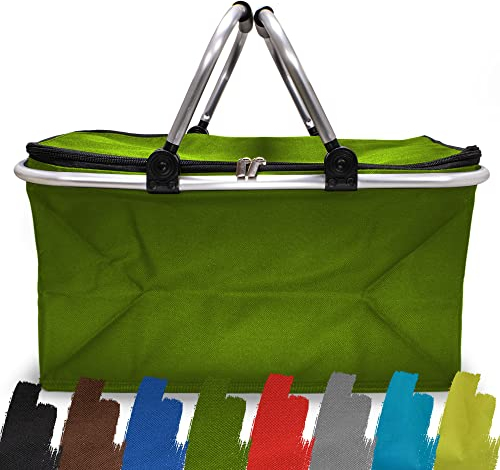Einkaufskorb faltbar 25L - ideal für den Wocheneinkauf I Mit gepolsterten Tragegriffen & Reißverschluss am Deckel I Leicht klappbar & kompakt I Klappkorb 10kg belastbar I Faltkorb als Picknickkorb