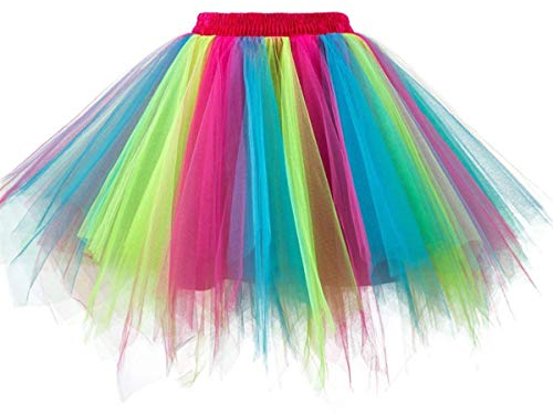 Girstunm Damen Tutu Tüllrock 50er Vintage Tüllrock Petticoat Mehrfarbig Bubble Tanzkleid Rock Unterrock Tütü Kurz Ballett Regenbogen Medium
