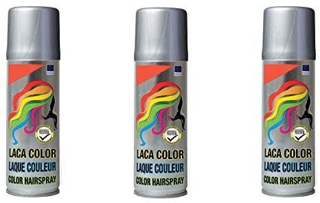 Pack 3 Laca de Pelo Color Plata 125ml - Spray Colores para Cabello Rápida coloración, Lavable