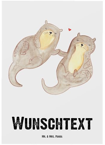 Mr. & Mrs. Panda Personalisierte Karte Otter Hände halten - Geschenke, glücklich, Seeotter, Grußkarten, Paar, postkarten, mit Namen, Verliebt, Grußkarte, Liebe, Postkarte personalisiert