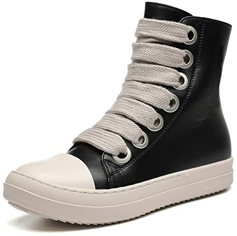 MOFEEDOUKA, Scarpe da ginnastica alte da donna, con lacci spessi, in pelle PU, comode, con plateau, con cerniera