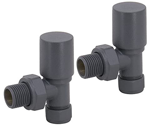 NRG Manual Valves Angled Round Head Anthracite Towel Rail Designer Radiator Valves One Pair