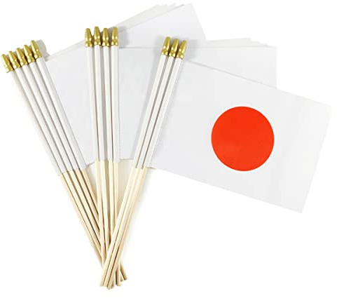 Newperlite Lot de 12 mini drapeaux japonais à bâton – Mât en bois massif et dessus de lance (lot de 12, 12,7 x 20,3 cm)