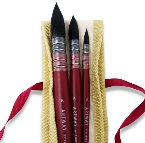 Artway Lot de 3 brosses synthétiques pour Aquarelle - Idéal pour Les aquarelles et Les encres - Lot de 3 (2/5/8)