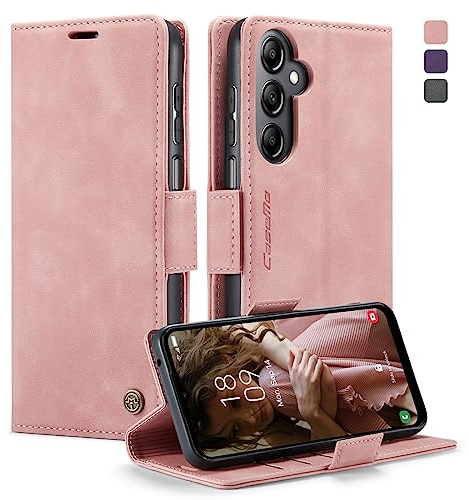 KZB Handyhülle für Samsung Galaxy A14 5G/4G Hülle Premium Leder Klappbar Tasche RFID Schutzhülle Flip Case Magnet Kartenfach Standfunktion Klapphülle für Samsung Galaxy A14 6,6'' - Rosa