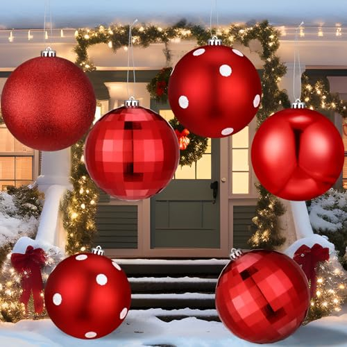 Tigeen 4 Pcs 5.91 Inch Large Christmas Ball Ornaments Extra Large Christmas Hanging Ornaments 150mm Glitter Winter Vintage Mercury Balls for Xmas Tree Party Decoration(Fresh Style)