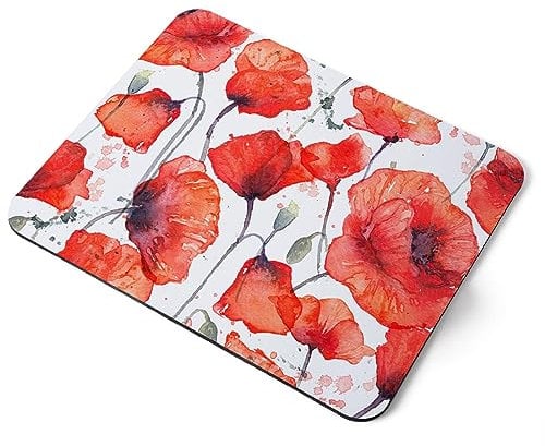 Destination Vinyl ltd Watercolour Red Poppy Flowers Poppies Flexible Rectangle 5mm Rubber Mouse Mat Pad Office Home Novelty Printed Desk Accessory #52421