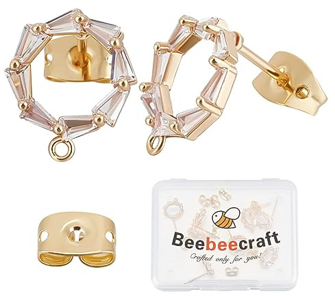 Beebeecraft 1 Box Mit 20 kreisförmigen Strass Ohrsteckern 18 Karat Vergoldet Zirkonia Horizontale Schleifen Ohrstecker Pfosten Zubehör Mit Reibungs Ohrmuttern Für Frauen Zubehör Zur Herstellung