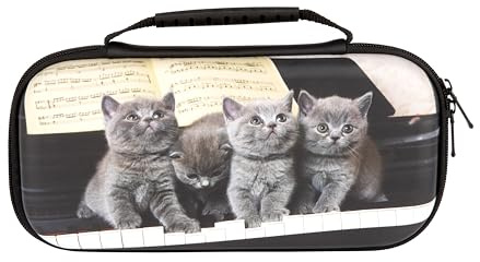 Konix Mythics Housse de Protection et Transport pour Consoles Nintendo Switch, Switch Lite et Switch OLED - Rangement 8 Jeux - Motif Chatons et Piano
