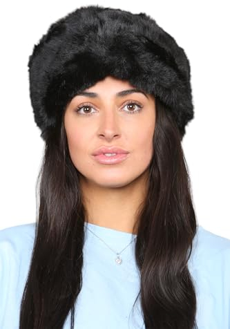 Loxdonz Women's Winter Faux Fur Cossak Style Comfy Russian Hat - Warm Hats, One Size, Black