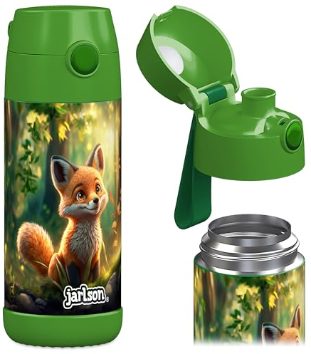 Jarlson® Botella de agua para niños MALI – Botella de agua térmica de acero inoxidable, sin BPA, a prueba de fugas, botella infantil - 350ml