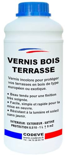 Vernis Bois Terrasse - Codeve Bois - 1 L - Intérieur/extérieur - Pour La Protection De Votre Terrasse, Bord De Piscine Ou Caillebotis.