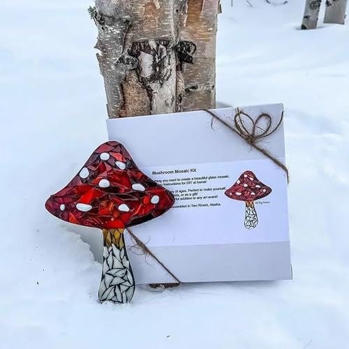 Mountain Range Glass Mosaic DIY Kit,Mosaic Glass Wall Art Mountain Range Glass Mosaic Kit,Handmade Stained Glass Mosaic Kit,Glass Mosaic Kit Glass Tiles,Acrylic Mosaic Tiles Kit (Mushroom)