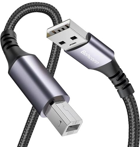 Bohconn USB Printer Cable 6M USB 2.0 Type A Male to B Male Printer Scanner Cord Compatible with Canon, HP DeskJet/Envy, Lexmark, Dell, 3D, DAC, Xerox, Samsung etc