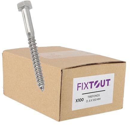 Lot de 100 Tirefonds en inox A2 - Diamètre 8 mm à tête Hexagonale - Longueur 70 mm