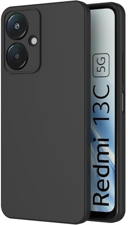 AICEK Compatible with Xiaomi Redmi 13C 5G Case, Black Silicone Cover for Redmi 13C 5G Black Case