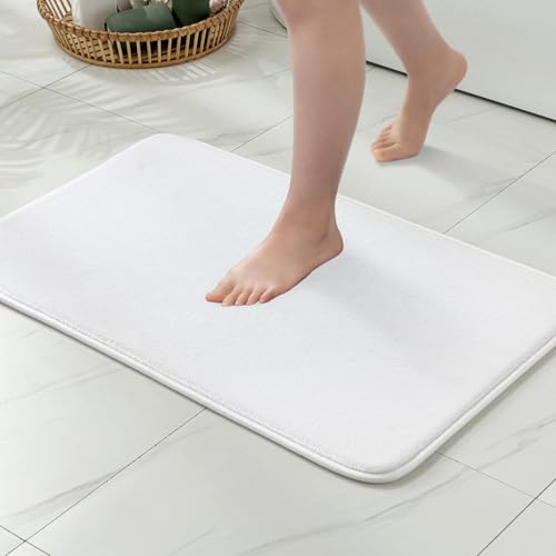 MIULEE Badematte Memoryschaum Badteppich Memory Foam Badezimmerteppich Duschvorleger Teppich Badvorleger Duschmatte Deko Fussmatte rutschfeste Matte für Badezimmer Wohnzimmer 50x80cm Weiß
