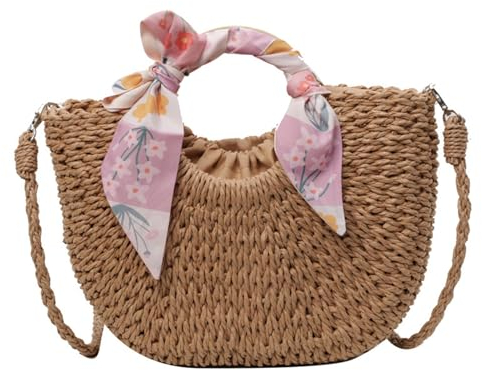 Lebartm Umhängetasche Stroh Damen Korbtaschen Grosse Kapazität Tasche Handtasche handgemachte Schultertasche Böhmische Strandtasche Sommer Reisen Strand-Khaki08