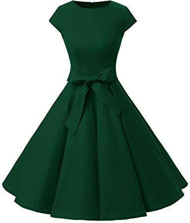 Dressystar Rockabilly Kleider Damen 50er Jahre Cocktailkleid Kleidung Vintage Petticoat Kleid 1956 DarkGreen XS