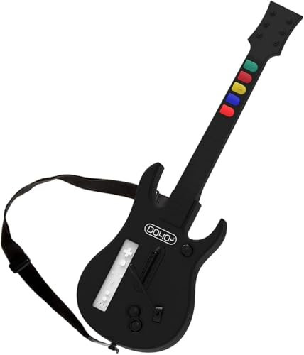 NBCP DOYO Wireless Gitarre für Wii, kompatibel mit Guitar Hero, Clone Hero und Rock Band Spielen (Schwarz, Rock Band 1), inkl. verstellbarem Trageriemen – Kabellose Wii Gitarre für Musikspiele