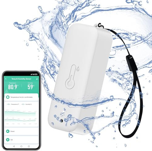 Smart Hygrometer Thermometer: wasserdichtes Feuchtigkeits und Temperatursensor mit App-Alarmbenachrichtigung, Selbstmagnetischer WiFi sensor für den Innen Außenbereich, kompatibel Alexa (1PC,White)
