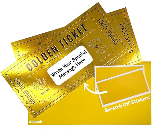 Deluxe Bulk Golden Ticket Surprise Scratch Off Card | Birthday Surprise Reveal Card | Ideal for Birthday Presents | Business Gift Cards | Gifts for Girlfriend Ideas | Gold Gift Wrap | 10 Pack