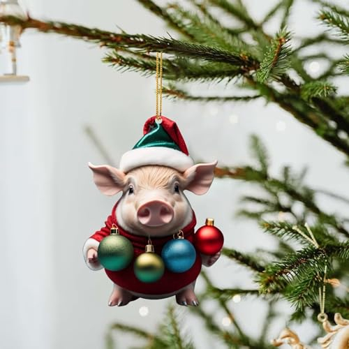 Weihnachtskugeln Einfarbig Weihnachtsanhänger Acryl Schwein Flach Auto Anhänger Weihnachtsbaum Ornament für DIY Handwerk Weihnachtsdekoration