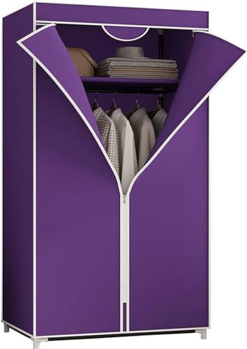 ZHENCHAO Kleiderschrank aus Segeltuch, tragbare Kleiderschrankregale mit Kleiderstange, Regale, Stoffbezug, Aufbewahrungsorganizer für den Kleiderschrank, Lila-155 x 70 x 45
