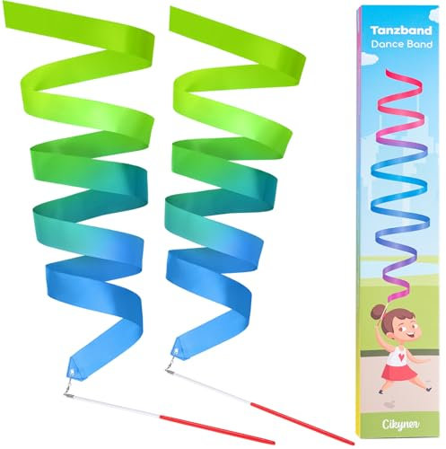 Cikyner Nastri da Danza, 2 Fasce da Colorate Nastro per Ginnastica Ritmica con Bastone, Nastri di Ballo per la Scuola e Il Gioco a casa, Ideale per Le Ragazze alla Festa di Compleanno (BG)