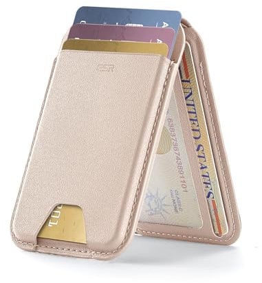 ESR Portafoglio per MagSafe (HaloLock), Blocco RFID, Compatibile con Il Magsafe Wallet, Supporto per 5 Carte, Supporto Regolabile, per iPhone Serie 16/15/14/13/12,Non per 13/12 Mini, Titanio Sabbia